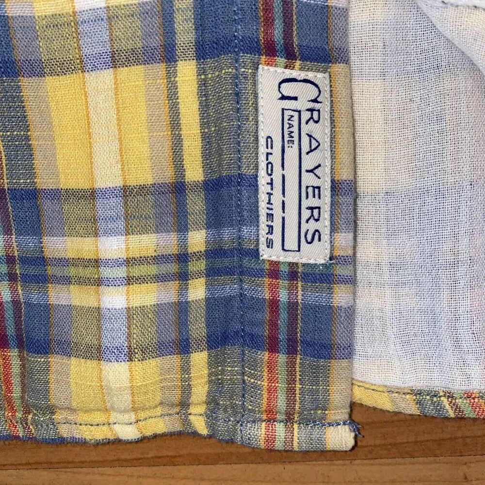 Grayers Clothiers Men's Shirt Size XXL Yellow Blue Plaid Cotton‎ Long Sleeve